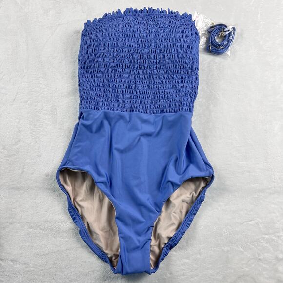 Hermoza Carrie Smocked Top Bandeau One-Piece Swimsuit women’s size 2 Blue - Picture 1 of 6